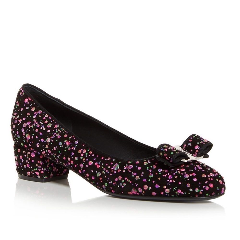 Salvatore Ferragamo Women's Vara Multicolor Paint Splatter Low Heel Pumps